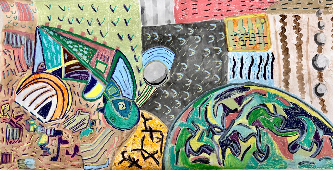 Abstract Earth, soft pastel on paper, 5 × 2.5 ft, 2026, by Tushaar A M