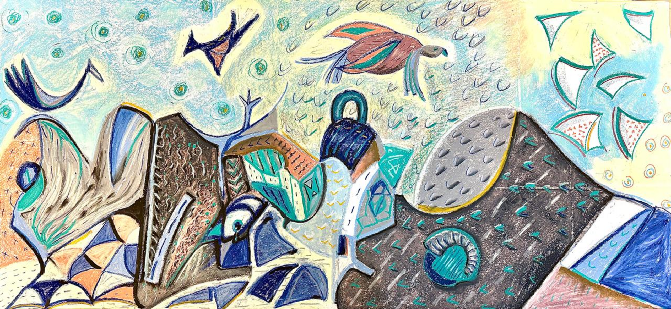 Abstract Landscape, soft pastel on paper, 5 × 2.5 ft, 2026, by Tushaar A M
