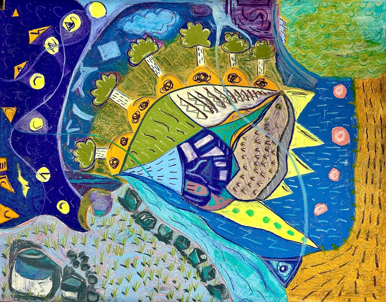 Heart of the Earth, soft pastel on paper, 5 × 4 ft, 2026, by Tushaar A M