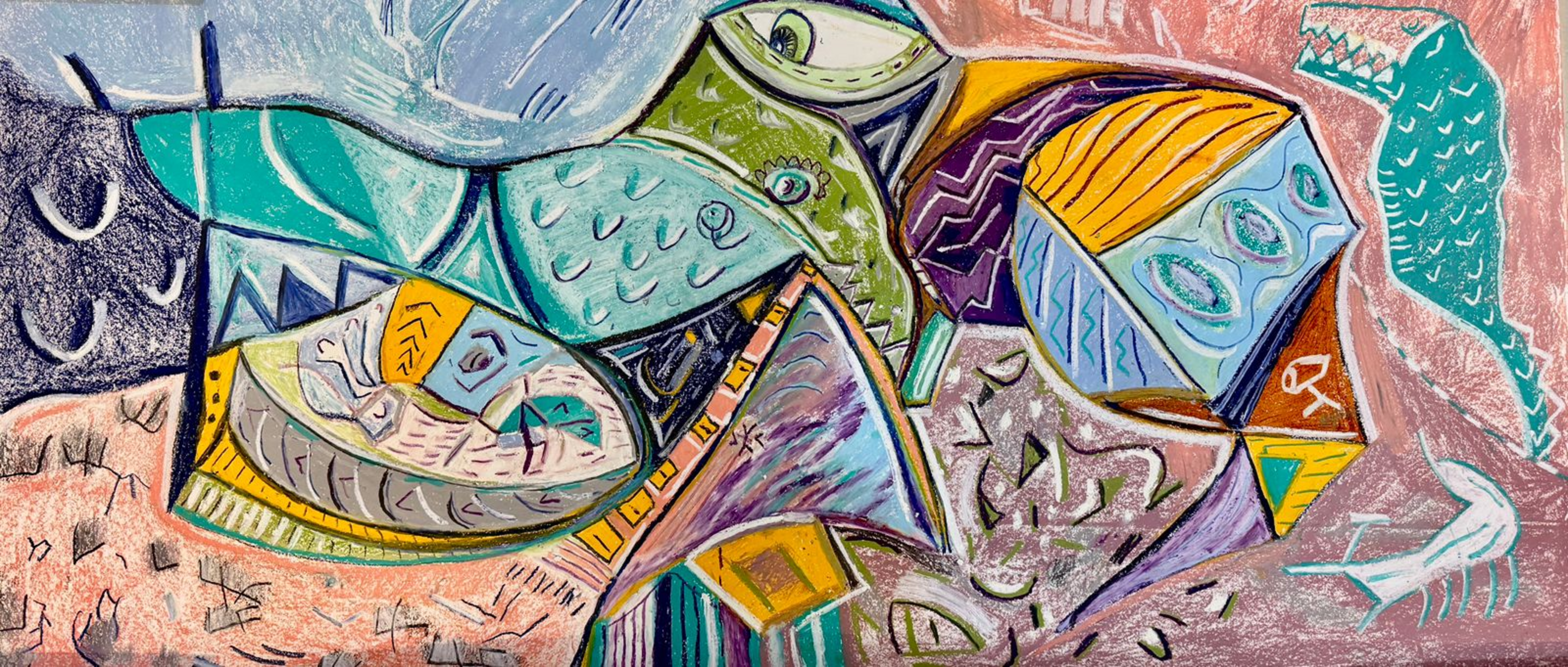 Pre Historic Abstract Scape, soft pastel on paper, 5 × 2.5 ft, 2026, by Tushaar A M